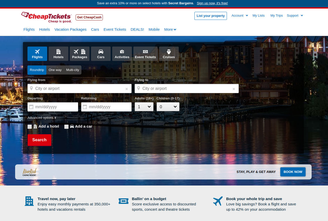 Cheaptickets screenshot