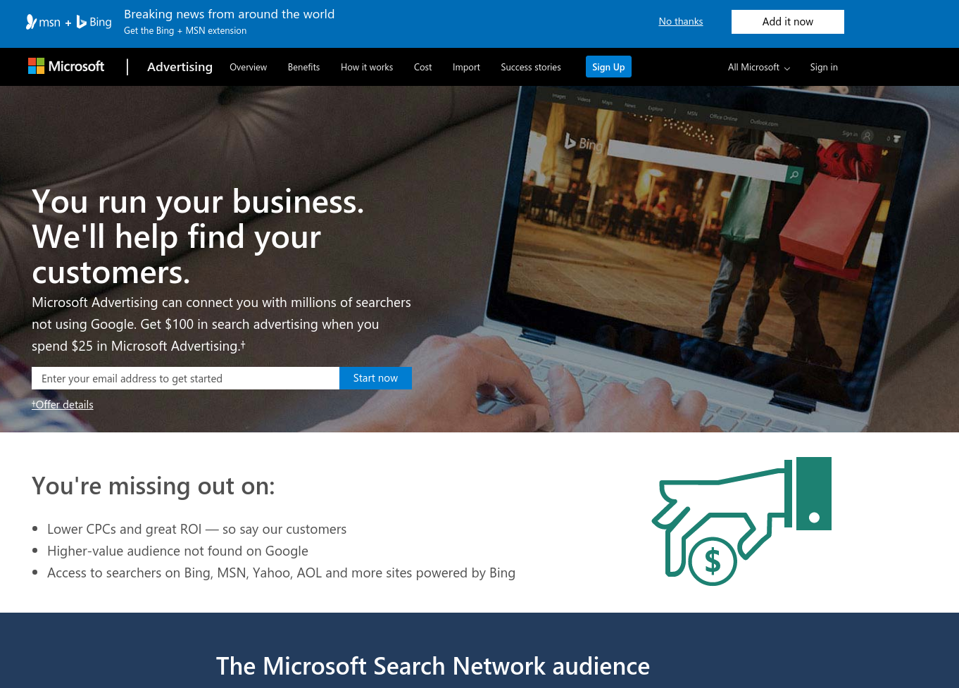 Microsoft Advertising Bing Ads Affiliate Program screenshot
